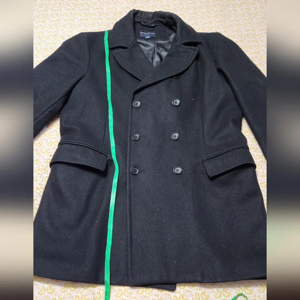 Banana Republic Wool Peacoat Jacket Mens Large Black Plaid Double Breasted - Picture 10 of 15
